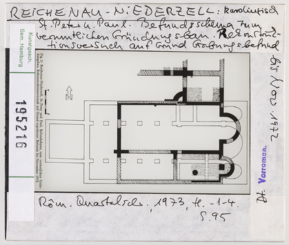 Vorschaubild Reichenau, Niederzell: St. Peter und Paul, Befundschema zum vermeintlichen Gründungsbau 
